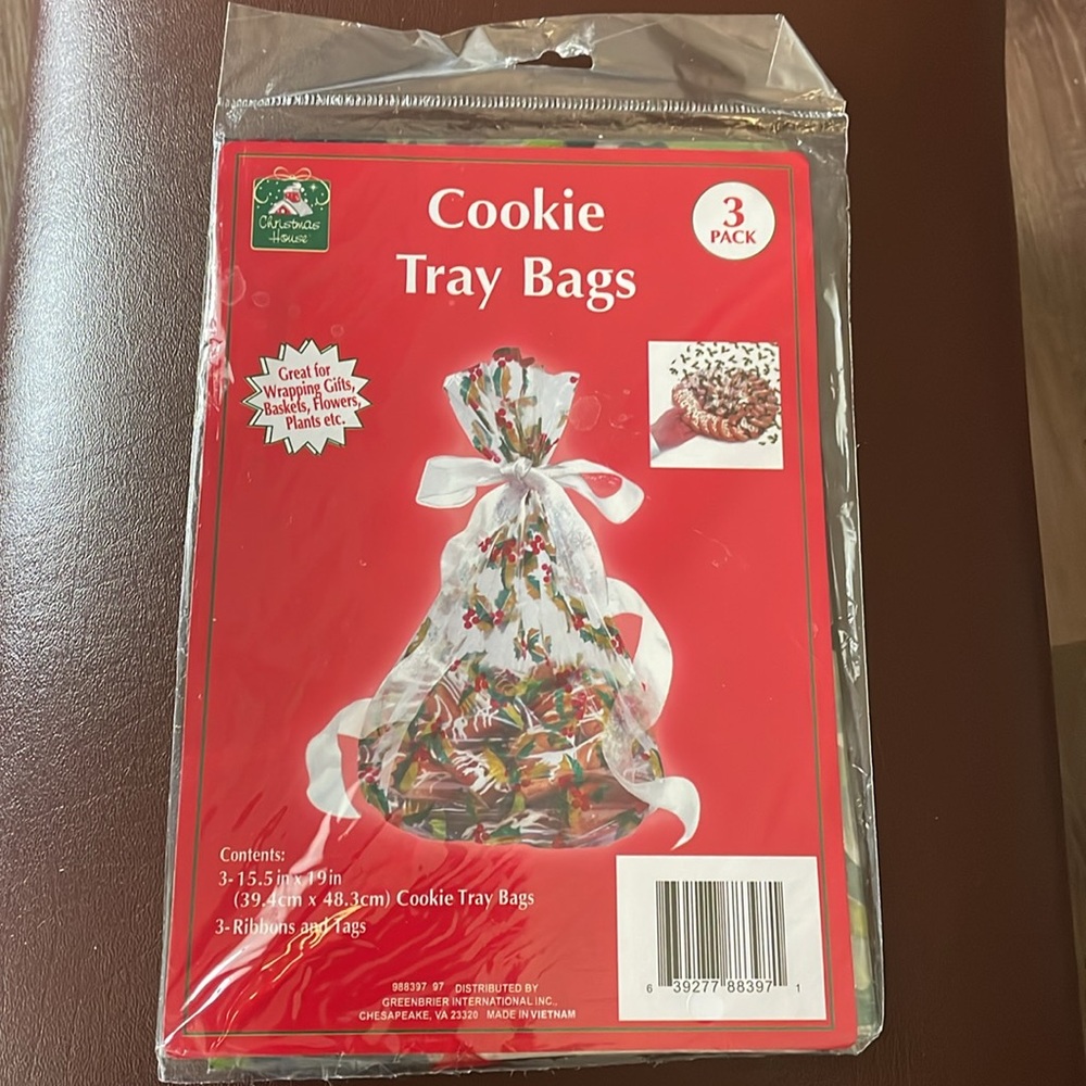COOKIE TRAY BAGS With Holly CHRISTMAS HOLIDAY Pack Of 3